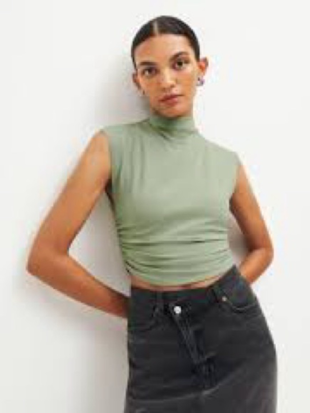 REFORMATION Lindy Sleeveless High Mock Neck Knit Top in Green